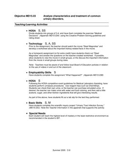 Summer 2005   O.8
Objective MD15.03   
Analyze characteristics and treatment of common   
 
  
 
 
urinary disorders. 
 
Te