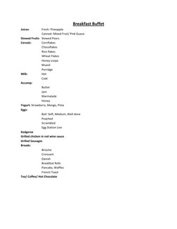 Breakfast Buffet Menu Overview | PDF