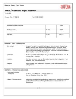Material Safety Data Sheet 
  
VAMAC® G ethylene acrylic elastomer  
Version 3.3 
 
Revision Date 07/10/2013   
Ref. 13000002