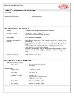 Material Safety Data Sheet 
  
VAMAC® G ethylene acrylic elastomer  
Version 3.3 
 
Revision Date 07/10/2013   
Ref. 13000002