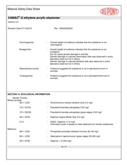 Material Safety Data Sheet 
  
VAMAC® G ethylene acrylic elastomer  
Version 3.3 
 
Revision Date 07/10/2013   
Ref. 13000002