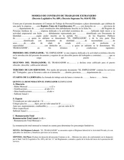 MODELO DE CONTRATO DE TRABAJO DE EXTRANJERO 
(Decreto Legislativo No. 689 y Decreto Supremo No. 014-92-TR) 
 
Conste por el p