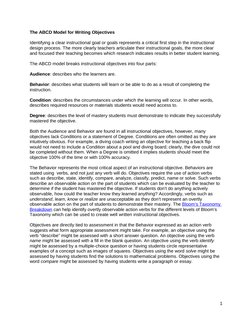 The ABCD Model for Writing Objectives
Identifying a clear instructional goal or goals represents a critical first step in the