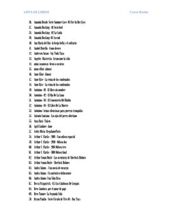LISTA DE LIBROS 
 
I Love Books 
36. Amanda Heath- Serie Summer Love- 01 Fire In Her Eyes 
37. Amanda Hocking - 01 Switched