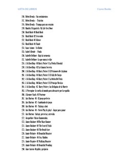 LISTA DE LIBROS 
 
I Love Books 
246. Helen Brooks - Sin sentimientos 
247. Helen Brooks – Traición 
248. Helen Brooks - Tram