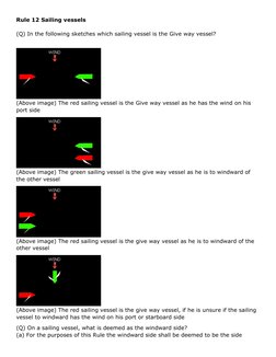 Rule 12 Sailing vessels  
 
(Q) In the following sketches which sailing vessel is the Give way vessel? 
 
 
(Above image) The