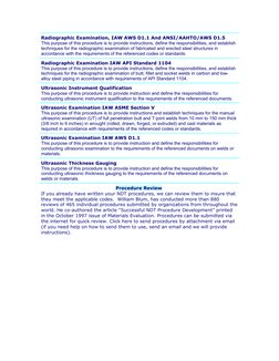 Radiographic Examination, IAW AWS D1.1 And ANSI/AAHTO/AWS D1.5 
This purpose of this procedure is to provide instructions, de