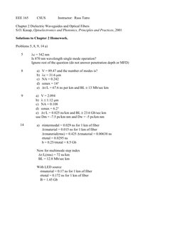 EEE 165 
CSUS  
Instructor:  Russ Tatro 
 
Chapter 2 Dielectric Waveguides and Optical Fibers 
S.O. Kasap, Optoelectronics an