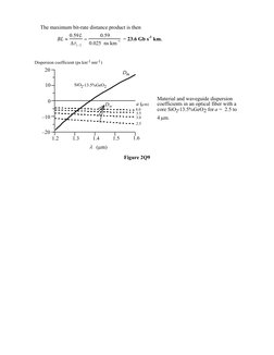 The maximum bit-rate distance product is then 
 
 
BL ≈0.59L
∆τ1 / 2
=
0.59
0.025 ns km
−1  = 23.6 Gb s-1 km. 
 
 
Material