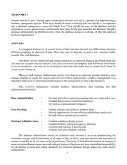 ASSIGNMENT
Assume that the Maple Tree has a good information services staff and is a prospect for implementing a 
database ma