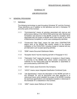REQUISITION NO. 3000495791  
 
B-1 
 
SCHEDULE “B” 
 
JOB SPECIFICATION 
 
 
1.0 
GENERAL PROVISIONS 
 
1.1 
Definitions