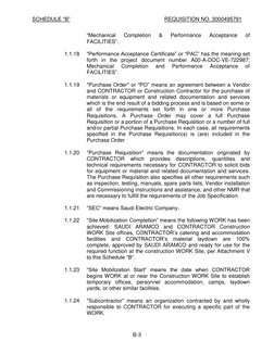 SCHEDULE “B” 
REQUISITION NO. 3000495791 
 
 
B-3 
 
“Mechanical 
Completion 
& 
Performance 
Acceptance 
of 
FACILITIES”.