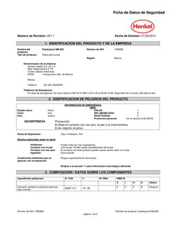 Ficha de Datos de Seguridad 
 
 
Número de Revisión: 001.1 
Fecha de Emisión: 01/23/2014
 
Número de IDH: 1593892 
Nombre de