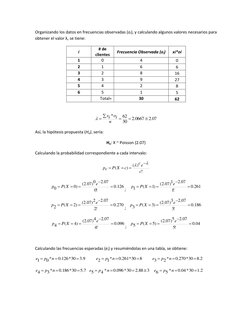 Organizando los datos en frecuencias observadas (oi), y calculando algunos valores necesarios para  
obtener el valor λ, se t