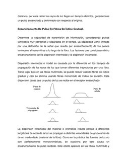 distancia, por esta razón los rayos de luz llegan en tiempos distintos, generándose 
un pulso ensanchado y deformado con resp