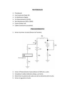 MATERIALES 
 Protoboard. 
 Una Fuente de Poder DC. 
 Un Multímetro Digital. 
 Un Potenciómetro (10 kΩ). 
 Seis Resistenc