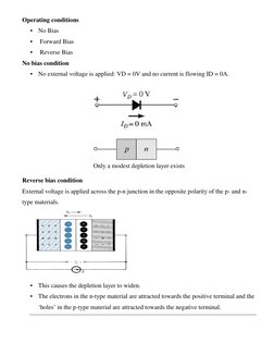 Operating conditions
•
No Bias
•
Forward Bias
•
Reverse Bias
No bias condition
•
No external voltage is applied: VD = 0V and
