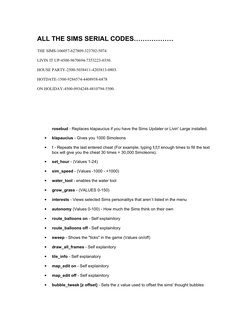 Sims 1 Coding Sims 1 Serial Codes and Cheats | PDF