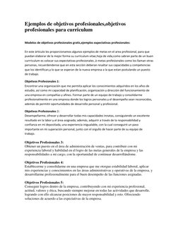 Ejemplos de objetivos profesionales,objetivos 
profesionales para curriculum 
 
Modelos de objetivos profesionales  (http://w