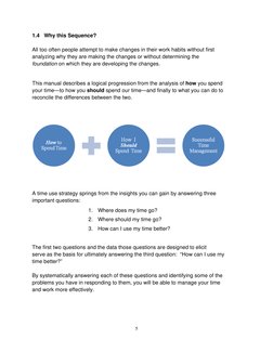 5 
 
1.4   Why this Sequence? 
All too often people attempt to make changes in their work habits without first 
analyzing why