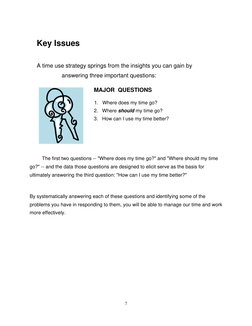 7 
 
 
Key Issues 
 
A time use strategy springs from the insights you can gain by 
answering three important questions: