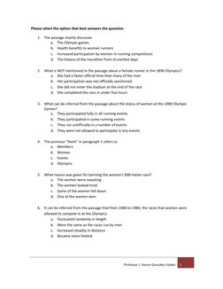 Professor J. Aaron Gonzalez Valdez  2 
 
Please select the option that best answers the question. 
1. The passage mainly disc