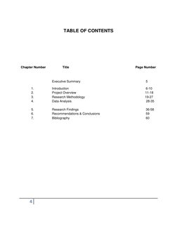 4
TABLE OF CONTENTS
Chapter Number
Title
Page Number
Executive Summary