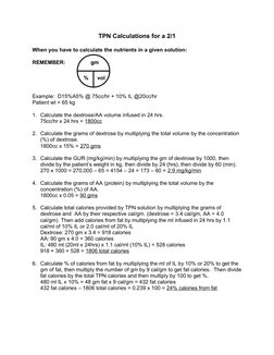 TPN Calculation Guide and Examples | PDF | Calorie | Pharmacology