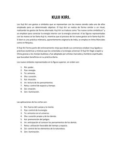 KUJI KIRI. 
Los Kuji Kiri son gestos o símbolos que se representan con las manos siendo cada uno de ellos 
empleado para un d