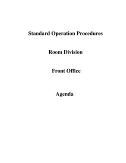 Standard Operation Procedures 
 
 
Room Division 
 
 
 Front Office 
 
 
 
                       Agenda