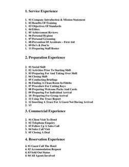 1. Service Experience 
 
 
1. 01 Company Introduction & Mission Statement 
1. 02 Benefits Of Training 
1. 03 Objectives Of St