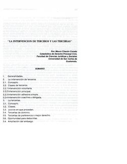 "LA INTERVENCIÓN DE TERCEROS Y LAS TERCERÍAS"
Por: Mauro Chacón Corado
Catedrático de Derecho Procesal Civil,
Facultad de Cie