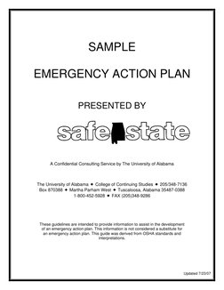 SAMPLE 
 
EMERGENCY ACTION PLAN 
 
 
PRESENTED BY 
 
 
 
 
 
A Confidential Consulting Service by The University of Alabama