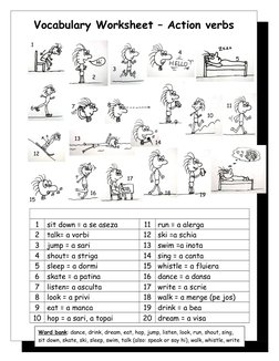 VERBS 問題集 Action Verbs Vocabulary Worksheet | PDF