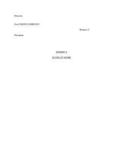 Director 
 
 
For CLIENT COMPANY 
 
 
 
 
 
 
 
 
 
 
 
 
 
 
 
Witness 2 
 
President 
 
 
 
 
EXHIBIT A 
SCOPE OF WORK 
 
