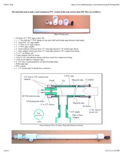 The materials used to make a non-transparent PVC version of this trap cost less than $20. They are as follows:
Main Vortrap p