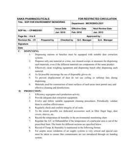 SAIKA PHARMACEUTICALS                                           FOR RESTRICTED CIRCULATION
Title : SOP FOR ENVIRONMENT MONIO