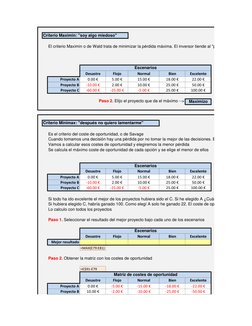 Criterio Maximin: "soy algo miedoso"
El criterio Maximin o de Wald trata de minimizar la pérdida máxima. El inversor tiende a