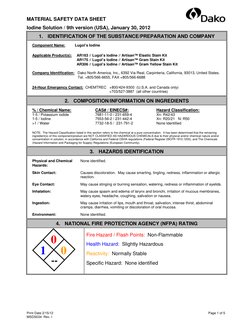 MATERIAL SAFETY DATA SHEET 
 
 
Iodine Solution / 9th version (USA), January 30, 2012 
 
Print Date 2/15/12   
Page 1 of 5
