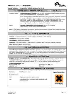 MATERIAL SAFETY DATA SHEET 
 
 
Iodine Solution / 9th version (USA), January 30, 2012 
 
Print Date 2/15/12   
Page 4 of 5