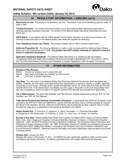 MATERIAL SAFETY DATA SHEET 
 
 
Iodine Solution / 9th version (USA), January 30, 2012 
 
Print Date 2/15/12   
Page 5 of 5