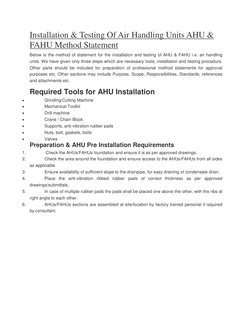 AHU & FAHU Installation Method Statement | PDF | Duct (Flow) | Pipe ...