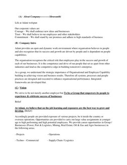 (A)   About Company-----------Shravanthi 
Life at Adani welspun 
Our corporate values are 
Courage – We shall embrace new ide