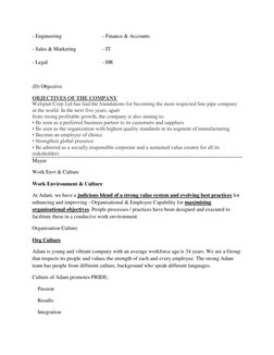 - Engineering  
- Finance & Accounts 
- Sales & Marketing  
- IT 
- Legal  
- HR  
 
(D) Objective 
OBJECTIVES OF THE COMPANY