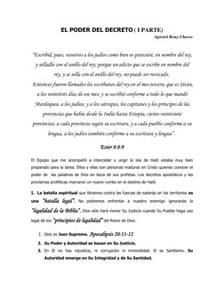 EL PODER DEL DECRETO ( I PARTE) 
Apóstol Rony Chaves  
 
 
“Escribid, pues, vosotros a los judíos como bien os pareciere, en