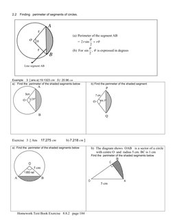 2.2 Finding   perimeter of segments of circles. 
 
 
 
 
 
 
 
 
 
 
(a) Perimeter of the segment AB  
= 
θ
θ
r
r
+
2
sin
2