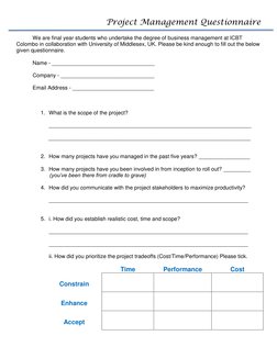 Project Management Questionnaire 
 
We are final year students who undertake the degree of business management at ICBT 
Colo