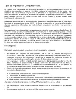 Tipos de Arquitecturas Computacionales. 
 
En ciencias de la computación y la ingeniería, la arquitectura de computadoras es