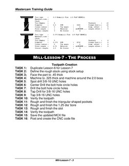 Mastercam Training Guide 
 
Mill-Lesson-7 - 5 
 
 
MILL-LESSON-7 - THE PROCESS 
 
Toolpath Creation 
TASK 1:  Duplicate Lesso