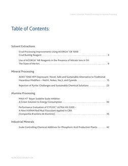 03
Solvent Extraction, Mineral Processing and Alumina Processing 
IN PROCESS SEPARATION
Table of Contents:
Solvent Extraction